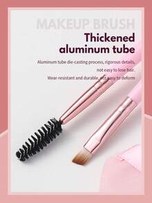 4 Pcs Complete Cosmetic Set, 2 Pcs Professional Pink Eyebrow Brushes Plus 2 Pcs Triangle Velvet Powder Puffs, Even Powder Pickup For Precise Brow Definition And Soft Setting Makeup Finish - Multicolor - View 4