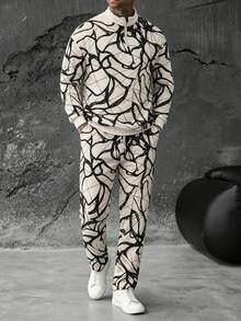 Men's Colorblock Fashion Print Zip-Up Sweatshirt & Pants Set - Multicolor - View 3