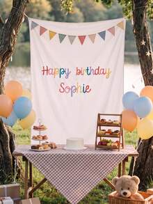 Personalized Vintage Embroidered Birthday Banner, Custom Embroidered Birthday Wall Decor, Room Decoration Wall Hanging, Birthday Backdrop Curtain, Home Decor, Personalized 3D Yarn Letter Banner, Bohemian Style Birthday Tapestry Sign - Multicolor - View 3