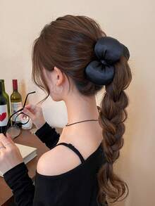 1pc Women's Sweet Cute Padded 3D Bow Hair Clip, Elegant Back Of Head Banana Clip For High Ponytail - Multicolor - View 4