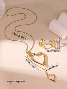 GEREIT 3pcs 18K Gold Plated Stainless Steel Hollow Large Heart Earrings & Necklace Set - Gold - View 3