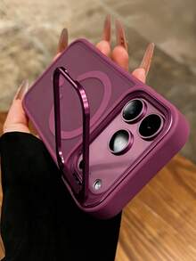 奢華半透明磨砂壓克力磁吸支架酒紅色手機殼，適用於 iPhone 18 Pro Max、17 Pro Max、Air、16、15、14、13、12、11 Pro Max Plus，支援磁吸無線充電，16 Pro 機殼，親膚手感金屬鏡頭環防震保護套 - 櫻桃紅色 - 查看 2