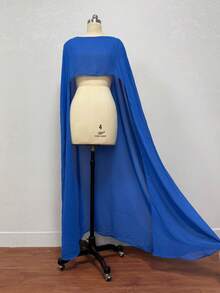 1pc Detachable Chiffon Minimalist Mid-Length Black Bridal Shawl Cape, Bridal Accessory Shoulder Sleeve - Multicolor - View 13