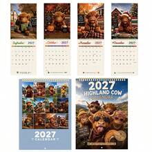 2027 Calendar Highland Cow Theme 12 Unique Beautiful Monthly Planner Schedule Display Great Birthday Home Indoor Decor Accessory,Christmas Gift,New Year Gift,Christmas - Multiple Styles - View 3