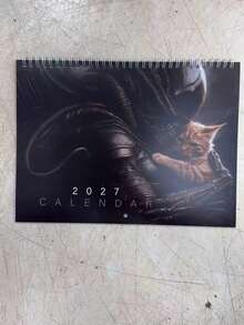 1pc 2027 Alien Theme Calendar With Cat - Official Alien Design - Desktop Or Wall Hanging Calendar, Suitable For Sci-Fi Fans, Home/Office Decor - Perfect Gift For Alien Movie Lovers, Home Decor, Unique Artwork, Spiral Bound, Themed Storage - Multiple Styles - View 2