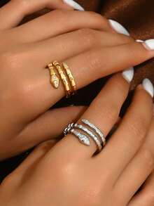 1 buah Cincin Terbuka Berbentuk Ular Premium Gaya Ins dengan Tiga Lilitan Zirkonia, Perhiasan Wanita untuk Perjalanan Sehari-hari, Kencan, Makan Malam, dan Pesta - MultiWarna - View 1