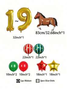 13pcs Balloons, Featuring Galloping Horse Design, Gold Numbers And Star Stripe Print, Suitable For Birthday Party, Children's Birthday Celebration, Equestrian Theme Party And Home Birthday Decoration - View 12