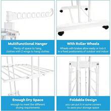 Shoze Foldable 3‑Tier Stainless Steel Laundry Drying Stand, Mobile Clothes Rack With Side Wings And Built‑In Wheels - White - View 6