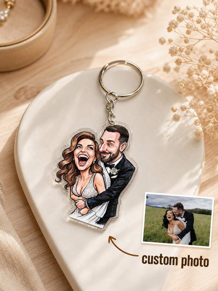 Personalized Photo Cartoon Portrait Keychain,Bag Charm, Custom Image Portrait Accessory, Personalized Wedding Memory Token, Couple Photo Gift - Multi-color - View 1