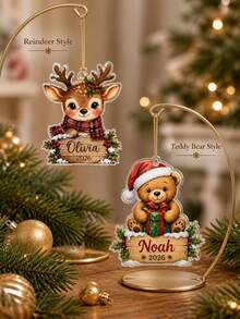 1pc Personalized Teddy Bear Reindeer Ornament, Custom Name Christmas Ornament, ,Christmas Tree Decor,Family Keepsake, First Christmas Gift,Christmas Gift - Multicolor - View 4