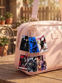 1Pc/6Pcs Kagurabachi Themed Acrylic Keychains, Featuring Katana Cross Light Effect, Blue Fragment Silhouette, Newspaper Cover, Red Background Logo, Intense Battle And Triple Demon Blade Close-Up Designs, Fashionable Bag Charm, Suitable For: Back To School, Gift For Anime Fans, Exquisite Collection, All Season Use. - Multicolor - View 3