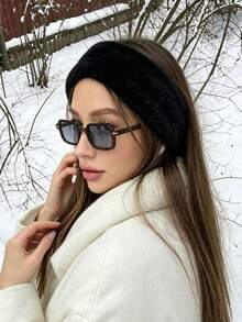 1pc Autumn Plush Headband, Warm Soft Fuzzy Wide Band, Winter Outdoor Snow Windproof Forehead Protector, Thickened Warm Vintage Headband - Multicolor - View 7
