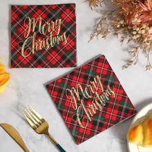 8pcs/44pcs Christmas Table Decor Set, Plaid Paper Napkins, Christmas Tree Cutlery Holder Bag, Christmas Dinner Party Home Table Decoration Supplies - Multicolor - View 2