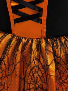 Young Girls Sleeveless Lace Spider Web Satin Elegant Long Train Halloween Party Princess Dress Suitable For Ball, Basket Not Included - Multicolor - View 10