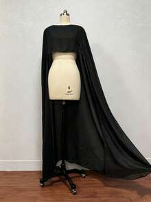 1pc Detachable Chiffon Minimalist Mid-Length Black Bridal Shawl Cape, Bridal Accessory Shoulder Sleeve - Multicolor - View 9