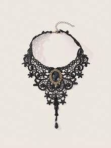 Valisandre Women's Black Choker Necklace Set, Including Velvet Choker, Lace Choker - Black - View 12