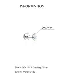 1pc Moissanite 925 Sterling Silver Marquise Shape 3/4/5/6/7mm Threaded Flat Back Piercing Stud Earrings, Suitable For Helix Cartilage, Wedding Gift - Silver - View 12