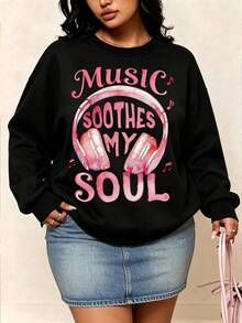 Pink Headphones - Soul Music Pattern, Soft & Breathable, Oversized Hooded Sweatshirt, Suitable For Women's Autumn/Winter Wear - Black - View 1