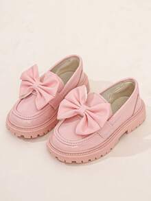 Girls' Shiny Pink Slip-On Loafers, Thick Sole, Non-Slip, Simple Versatile British Style Shoes - Pink - View 1
