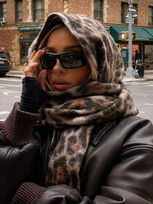 1pc Unisex Leopard Print Scarf, Soft Warm Oversized Tassel Shawl, Cozy Animal Print Winter Wrap For Autumn Winter, Cold Weather, Travel & Outdoor - Multicolor - View 5