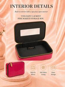 Kotak penyimpanan makeup YSL warna pink, 16,5 x 11 cm, satuan, finishing mengkilap dengan cermin terintegrasi, cocok untuk penggunaan sehari-hari dan menyimpan makeup serta aksesoris. - Berwarna merah muda - View 8