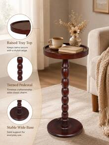 1pc Small Round Side Table, Natural Wood Grain Vintage Style Coffee Table With Sturdy Base, Compact Decorative End Table For Living Room, Bedroom, Office, Sofa Side, Bedside And Home Decor - Multicolor - View 4