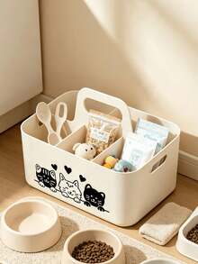 Large Capacity Five Compartment Portable Pet Supplies Storage Box With Handle, Featuring Simple Cat Patterns, Suitable For Pet Stores And Pet-Owning Households - Multicolor - View 5