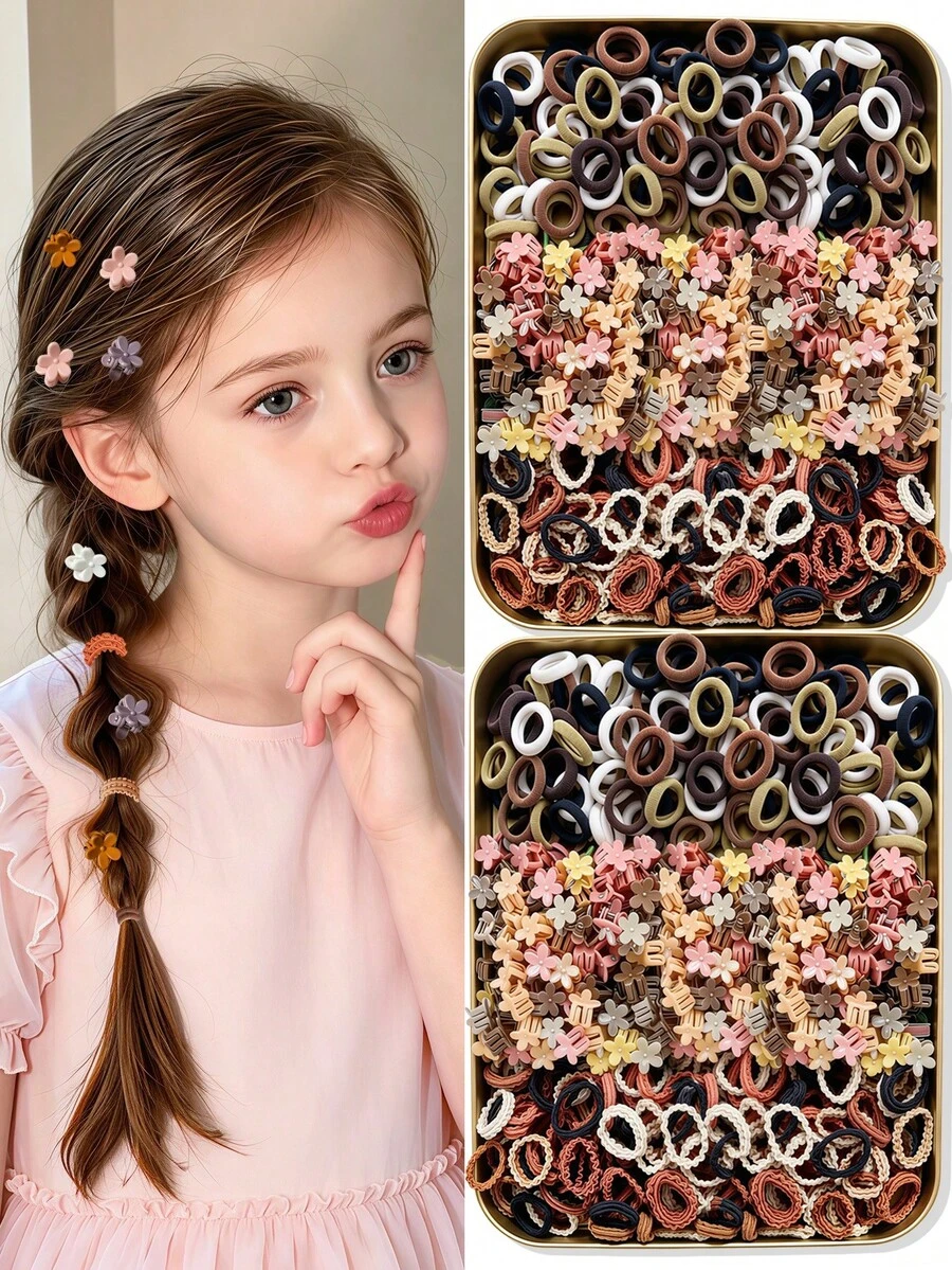 300/150/60pcs Earth Tone Hair Scrunchies & Mini Claw Clips Set, Durable ...