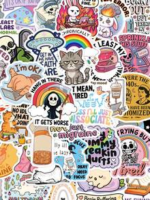 55pcs Chronic Disease Doodle Stickers, Cute & Fun Colorful Stickers For Water Bottles, Guitars, Luggage, Phone Cases, Laptops, Skateboards, Gifts - A - View 1