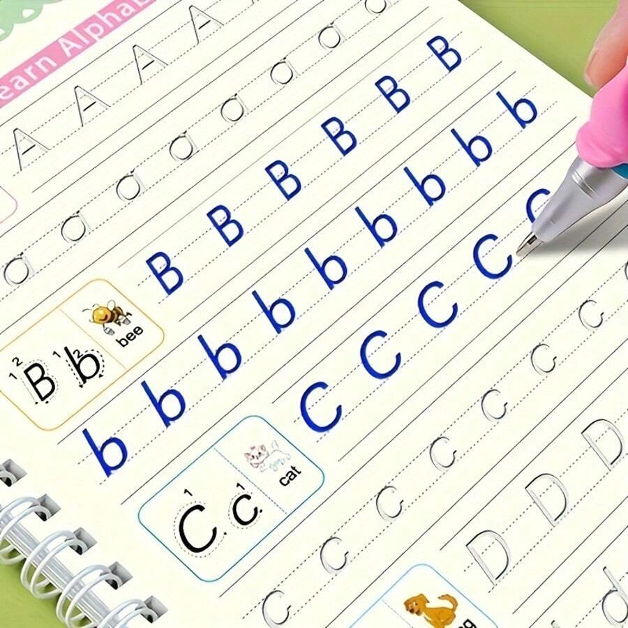 10pcs (4 Books + 1 Pen + 5 Refills) Large Reusable Handwriting Practice Books, Comfortable Tracing, Sight Words, Grooved Magic Practice Workbook Set, Halloween Christmas Gift - 1 Set - View 1