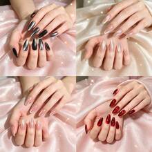 40pcs Fashion Cat Eye Nail Stickers Short Set - Silver, Light Pink, Red And Black Gradient Ballet Short Style With Glitter Effect - Reusable, Includes Jelly Glue And Nail File - Perfect For Parties, Proms And Casual Wear - Multicolor - View 7