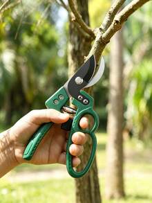 1pc 8 Inch Curved Pruning Shears SK5 Steel Blade Green ABS Handle Heavy Duty Bypass Garden Pruner Spring Loaded Safety Lock Tree Branch Cutter For Hedge Shrub Trimming (Cardboard Packaging Included) - A - View 6
