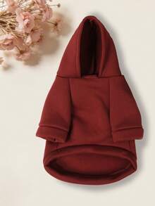 1pc Burgundy Pet Clothes, Thermal Lined Hoodie Sweatshirt For Cats And Small Dogs, Puppy Apparel With Sleeves, Anti-Shedding, Autumn/Winter - Burgundy - View 5