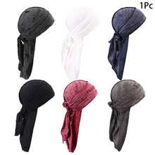 Awegeo 1pc Vintage Distressed Cotton Durag Pirate Hat With Ties, Men's Headwrap - Multicolor - View 1