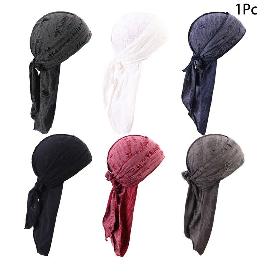 Awegeo 1pc Vintage Distressed Cotton Durag Pirate Hat With Ties, Men's Headwrap - Multicolor - View 1