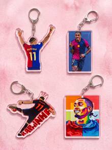 1Pc/4Pcs Raphinha Themed Acrylic Keychains, Featuring Jersey Back, Celebration Pose, Shooting Silhouette And Colorful Pop Art Portrait Design, Fashionable Bag Charm, Suitable For Back To School, Gift For Football Fans, Exquisite Collection, All Seasons - Multicolor - View 5