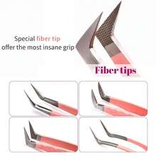 Fadvan 1pc Eyelash Extension Tweezers Pink Stainless Steel Ultra-Hard Tweezers With Fiber Tip High Precision Anti-Static Tweezers - Pink - View 3