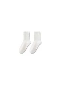 ZUJO 1/5 Pairs Women's Pure White Vertical Ribbed Mid-Calf Socks, Comfortable, Moisture-Wicking And Breathable, Classic Versatile For Daily Casual Wear, Suitable For Spring, Autumn And Winter - White - View 10