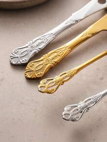 1pc/2pcs Vintage Stainless Steel Royal Cake Set, Cake Knife And Cake Server, Suitable For Dishwashing, Graduation, Party, Holiday, Travel, Gift - Multicolor - View 4