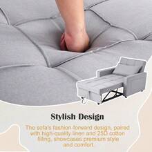 Sofá Cama 3 en 1 Plegable para salón – Respaldo Ajustable, tapizado en Lino, diseño Compacto con Bolsillos Laterales – Ideal para Invitados y Espacios reducidos – Color Gris Claro - Gris Claro - Ver 6