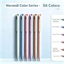 6pcs Morandi Color Retractable Gel Pen Set, High-Aesthetic Colorful Pens, Suitable For Students, Bullet Journaling And Note-Taking, Back To School - A - View 3