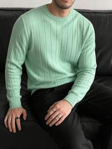 New Men's Commuter Versatile Casual Comfortable Crew Neck Long Sleeve Top - Mint Green - View 5