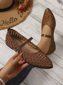 Women's Summer New Lace Mesh Hollow Out Flat Shoes - Brown - View 6