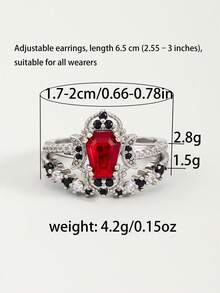 2pcs Gothic White Gold Plated Red Cubic Zirconia Open Ring Set, Gothic Style Combined With Dark Elements, Unisex Suitable For Halloween, Easter And Matching Gothic Style Clothing - Silver - View 7