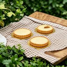 75/150pcs Round Mini Gold Mousse Cake Paper Trays, Oil-Proof Disposable Cake Bases, Durable Dessert Trays With Easy-Grip Handles, Suitable For Wedding And Birthday Baking Parties - Gold - View 7