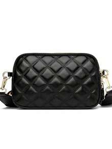 New Fashion Classic Versatile Solid Color PU Waterproof Fabric Quilted Design Retro Fashion Metal Decor Square Shoulder Bag - Black - View 4