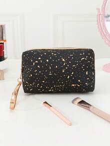 1pc Large Capacity Glitter Textured PU Leather Zippered Makeup Bag, Cosmetic Organizer, Portable Travel Storage Pouch For Daily Commute And Travel, Suitable For Men And Women, All Seasons - Multicolor - View 5