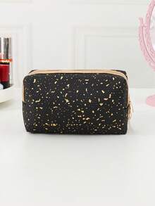 1pc Large Capacity Glitter Textured PU Leather Zippered Makeup Bag, Cosmetic Organizer, Portable Travel Storage Pouch For Daily Commute And Travel, Suitable For Men And Women, All Seasons - Multicolor - View 12