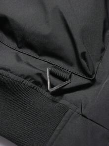 Men's Autumn/Winter Casual Versatile Zipper Front Baseball Collar Solid Color Plus Size Flight Jacket - Black - View 6