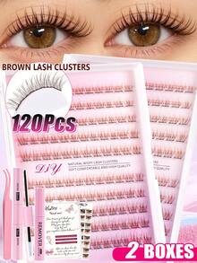 MEM 120-Piece Set Of D-Curl Brown Cluster Lashes (Includes Glue, Remover, And Tweezers) – Voluminous, Lightweight, Soft, And Fluffy; Perfect For Glamorous Looks; Essential DIY Tool For Home Application; Suitable For Travel, Halloween, And Daily Use. - Brown - View 10